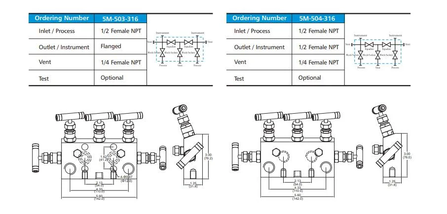 High Pressure Stainless Steel Alloy 5-Valve Manifolds